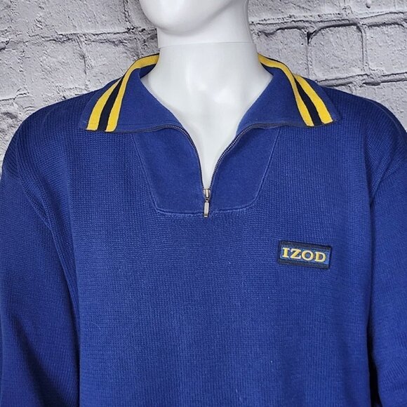 IZOD Vintage 1/4 Zip Logo Blue/Yellow Sweater, Men's XL - Picture 1 of 10